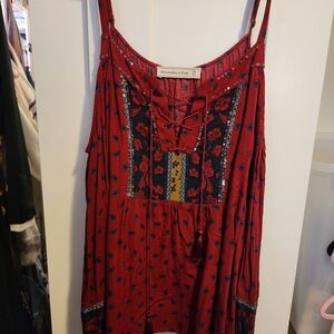 Abercrombie & Fitch Women's Red Boho Tassel Top